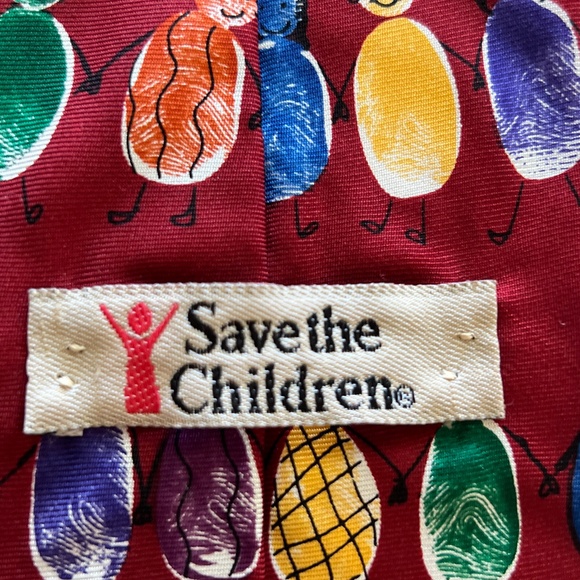 Save The Children Necktie Fingerprints Every Child Is Different Red Silk Tie - Picture 4 of 8